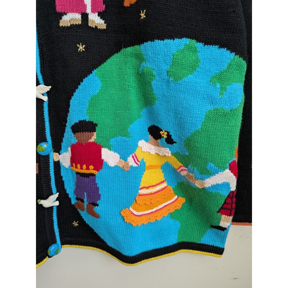 Storybook Knits 2X Cotton Teacher Cardigan Sweater Hands For World Peace NEW - Picture 4 of 11